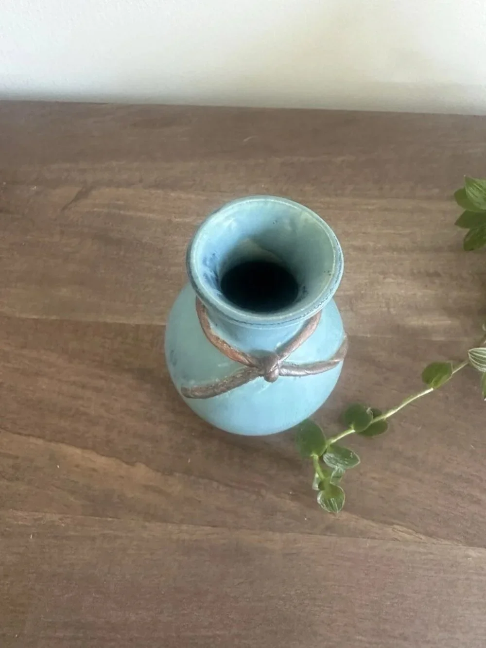 Blue Glossy Ceramic Decorative Vase Incised Backstamp Signed